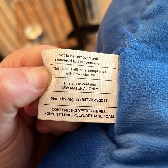 Book/Tablet Cradle Push Pillow, Blue, Fake Buttons, Green & Yellow Trim - Picture 6 of 6